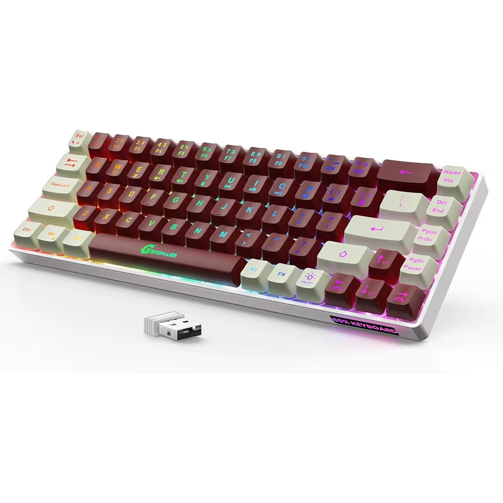 Wireless Gaming Keyboard Rechargeable Backlit Gaming Keyboard 68 Keys English/Spanish Layout 2.4G Keyboard for PC