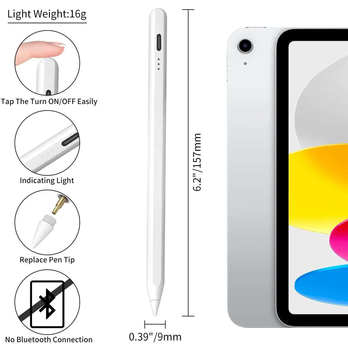 Stylus Pen for Ipad,Fast Charge,With Palm Rejection Tilt Sensitivity, Pencil Compatible with Ipad 6/7/8/9/10, Pro12.9&11",Air3/4/5, Mini5/6